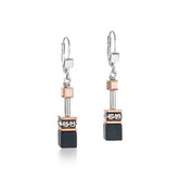 Coeur de Lion GeoCube Rose Gold & Onyx Earrings